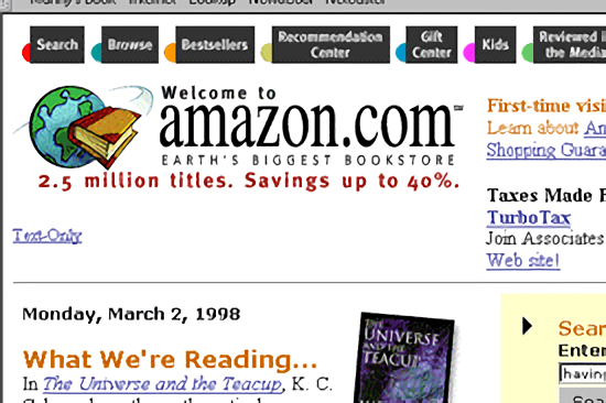 Homepage with "Earth's Biggest Bookstore" slogan (1998)